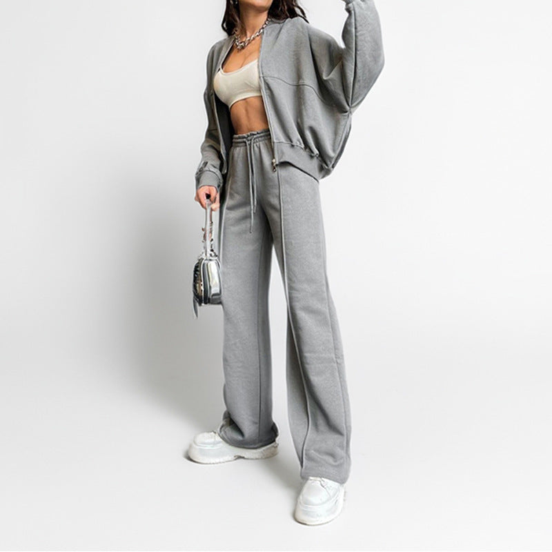 Women Sports and Solid Color Zipper Sport Suit