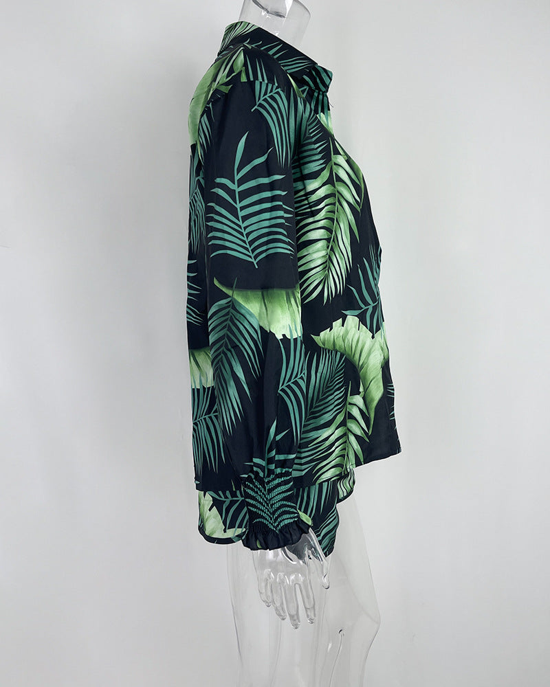 Women Sexy Beach Resort Style Print Shorts Three-piece Set