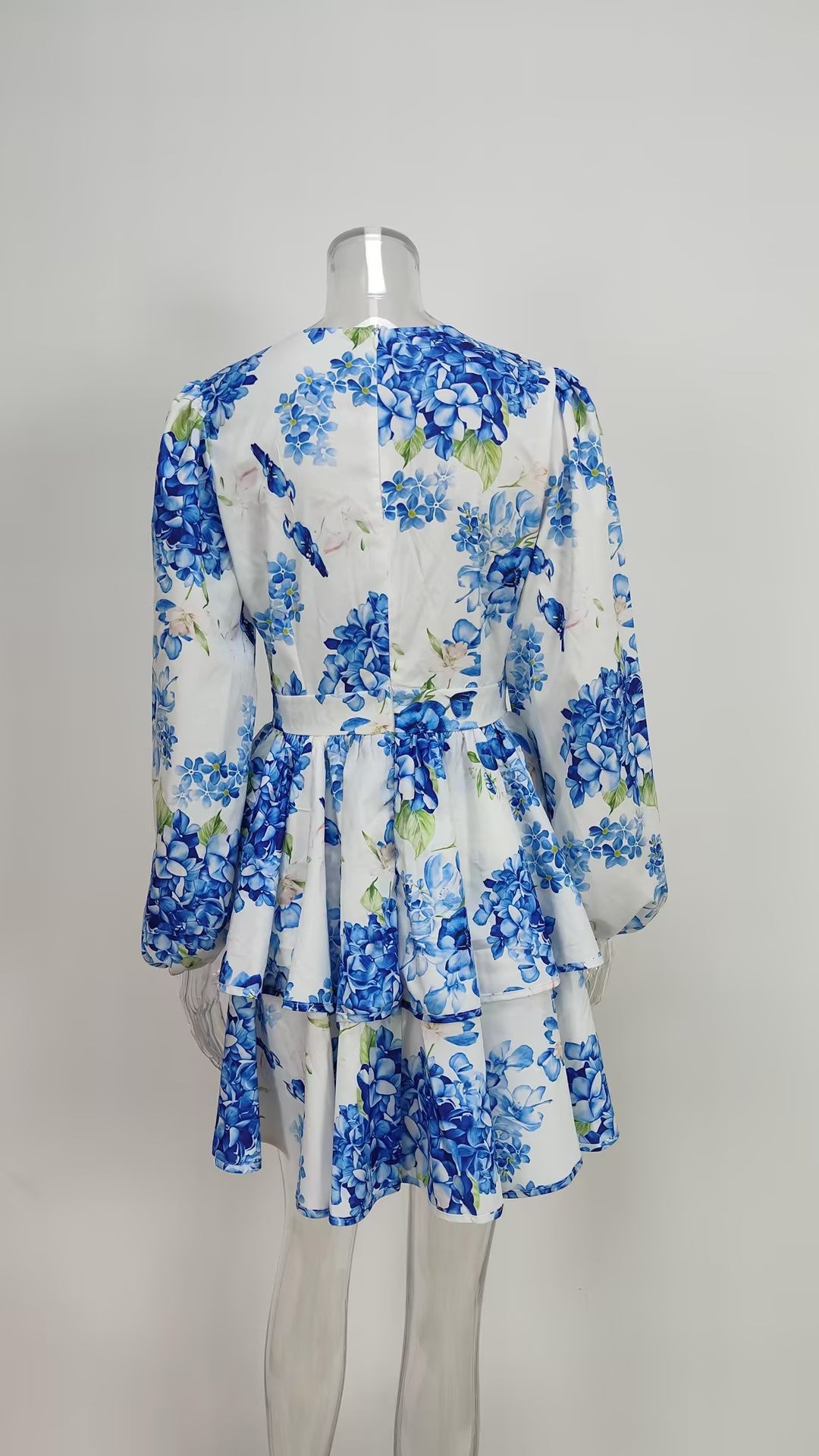 Women's Stylish Elegant V-Neck Bubble Sleeve Ruffle Dress