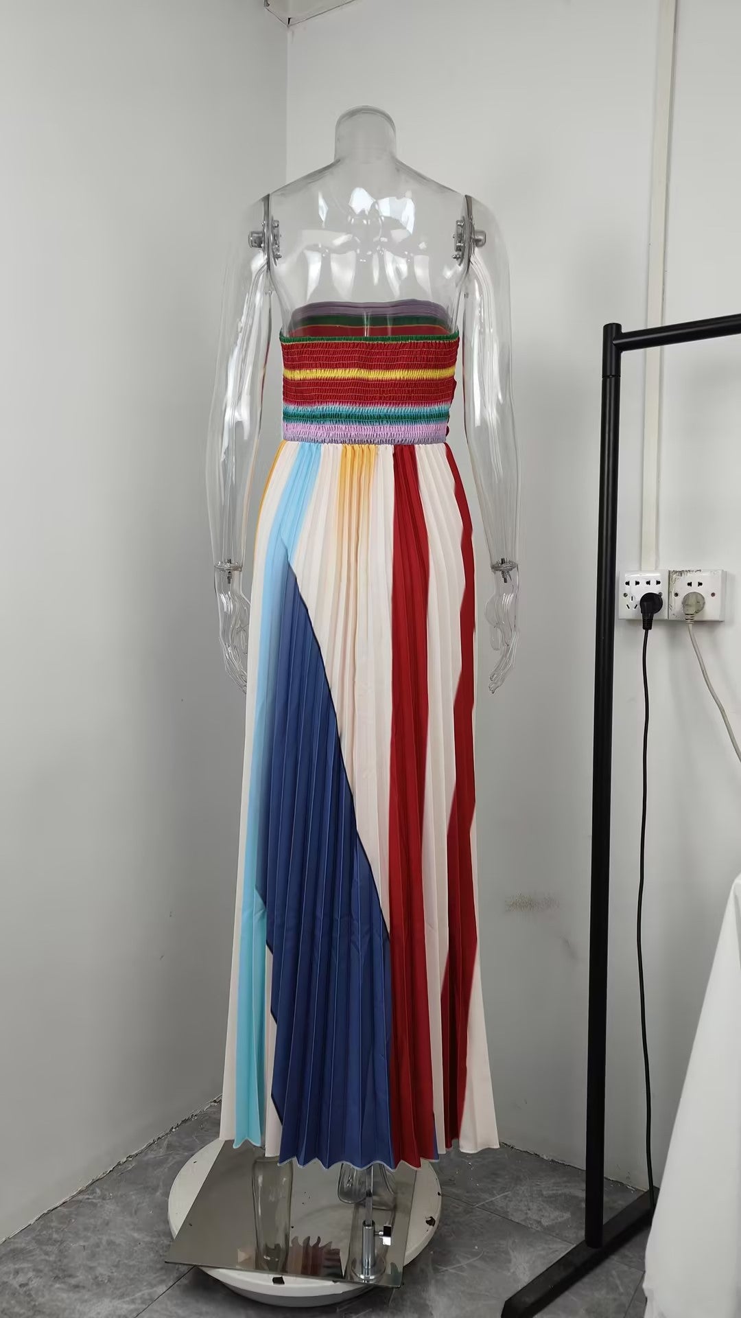 Womens Elegant Vacation Contrast Tubular Halter Dress