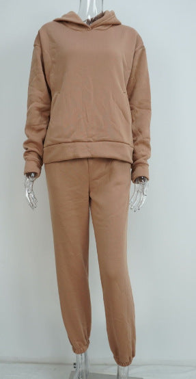 Women Fashion Casual Sports Solid Color Hooded Set