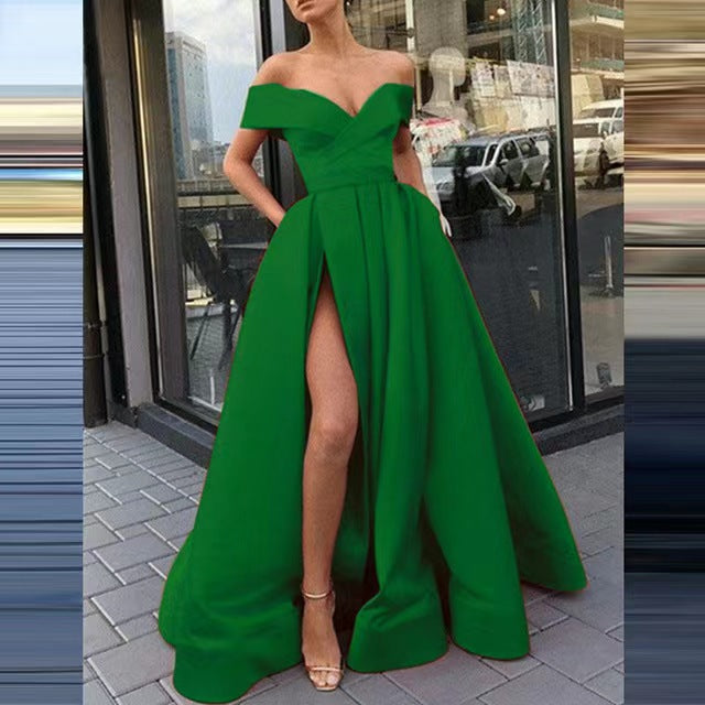 Satin Solid Color Deep V Dress Dress Evening Dress