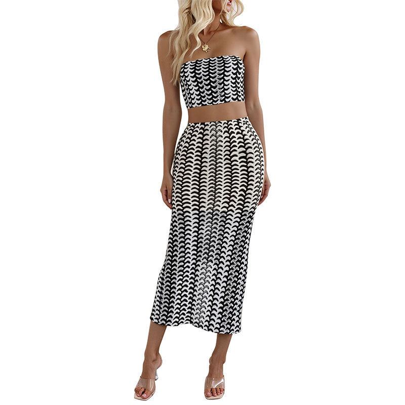 Sexy Tube Top with Split Ends Long Dress Suit for Women