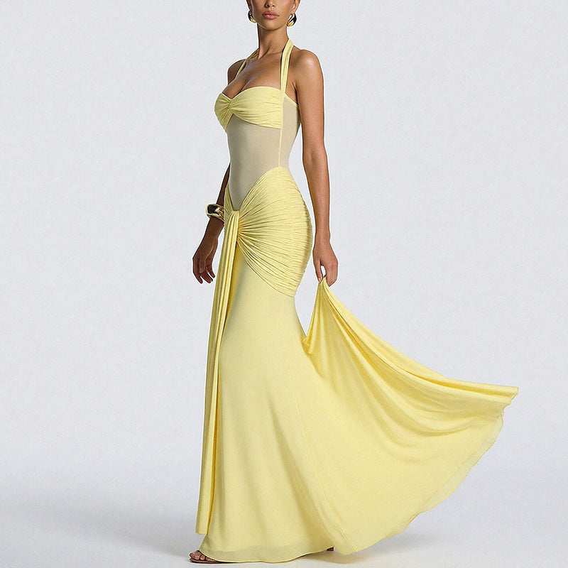 Women's Elegant Neck Solid Color Lace-up Slim Dress