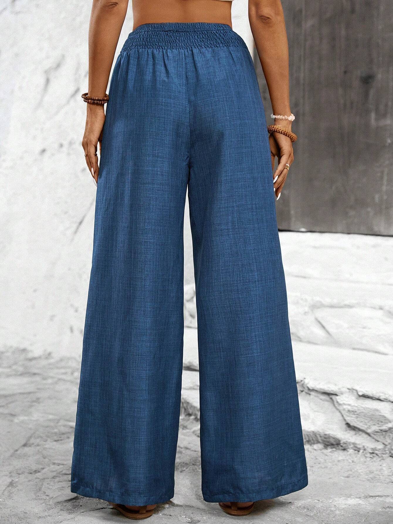 Womens Cotton Linen Pants High Waisted Wide Leg Trousers