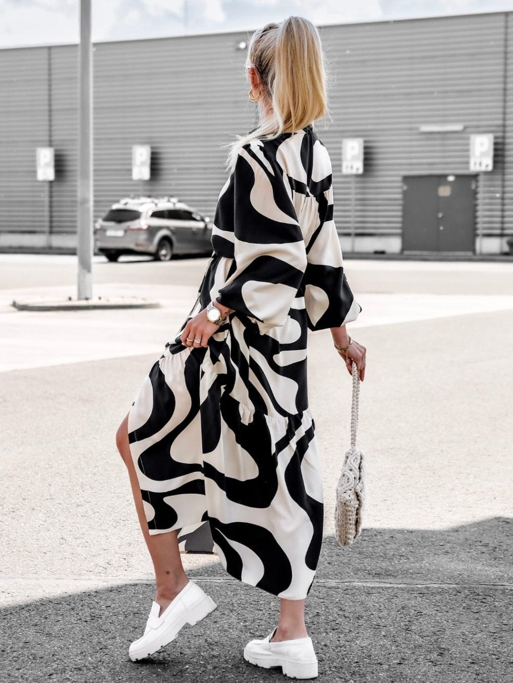 Womens Loose Single-Breasted Long Sleeve Long Dress Dress