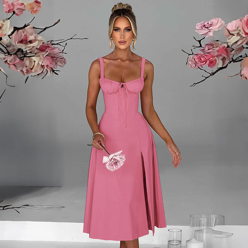 Women's Summer Fashion Casual Lace-up Slim Split Suspender Dress