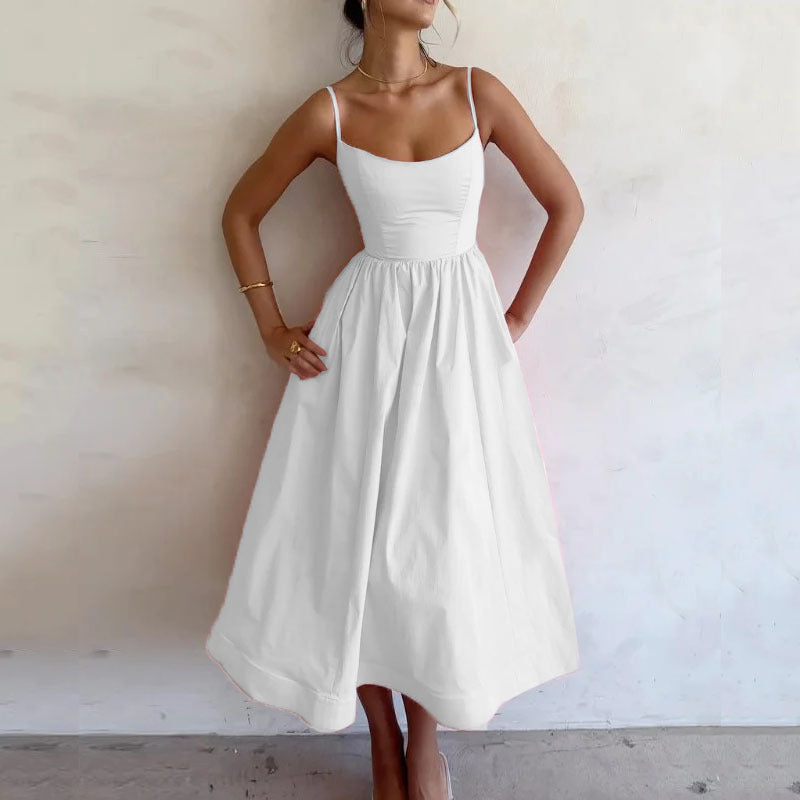 Sexy Low-cut Waist Suspender Dress Long Dress