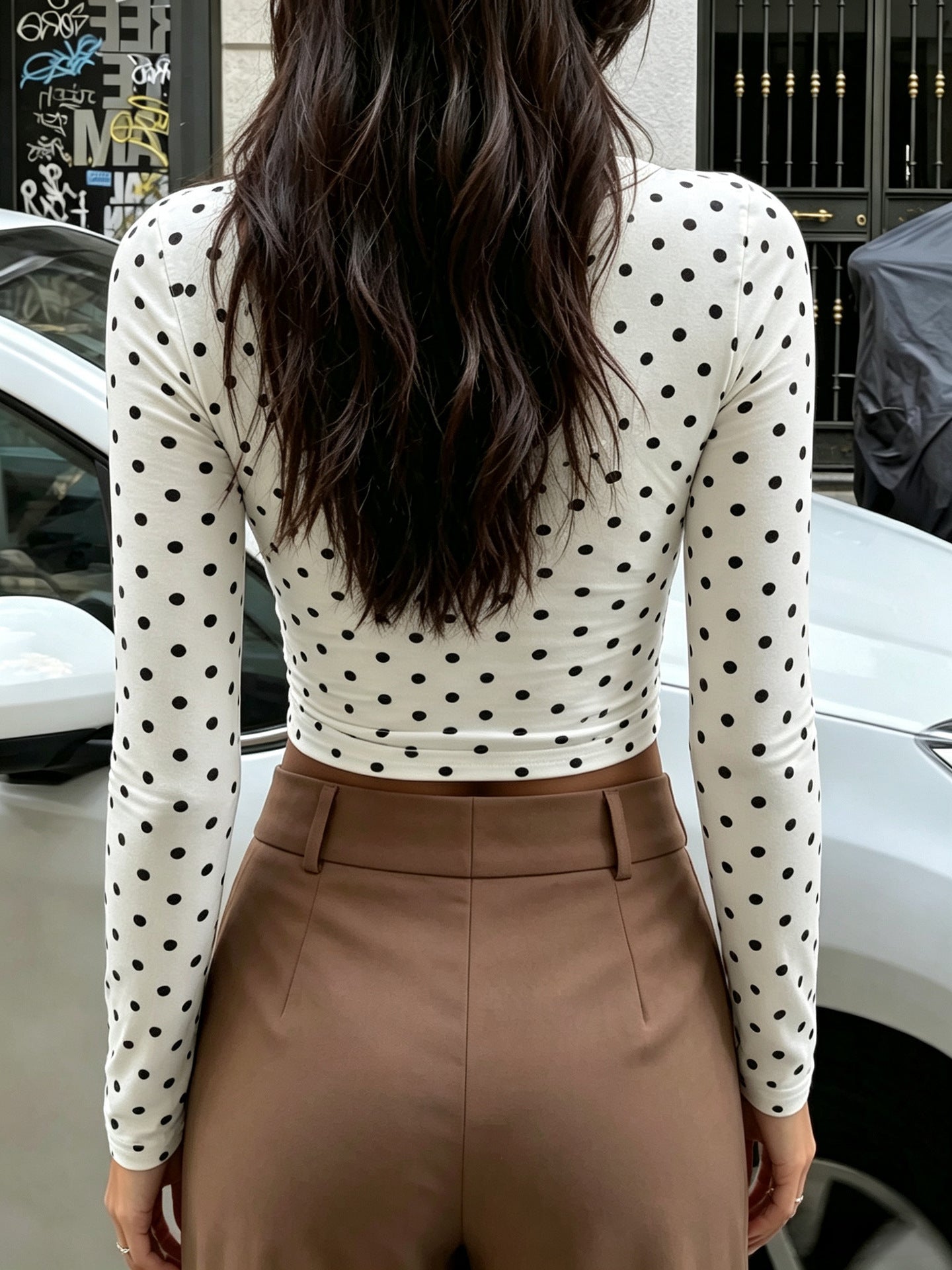 Womens Vintage Polka Dot Long Sleeve Top