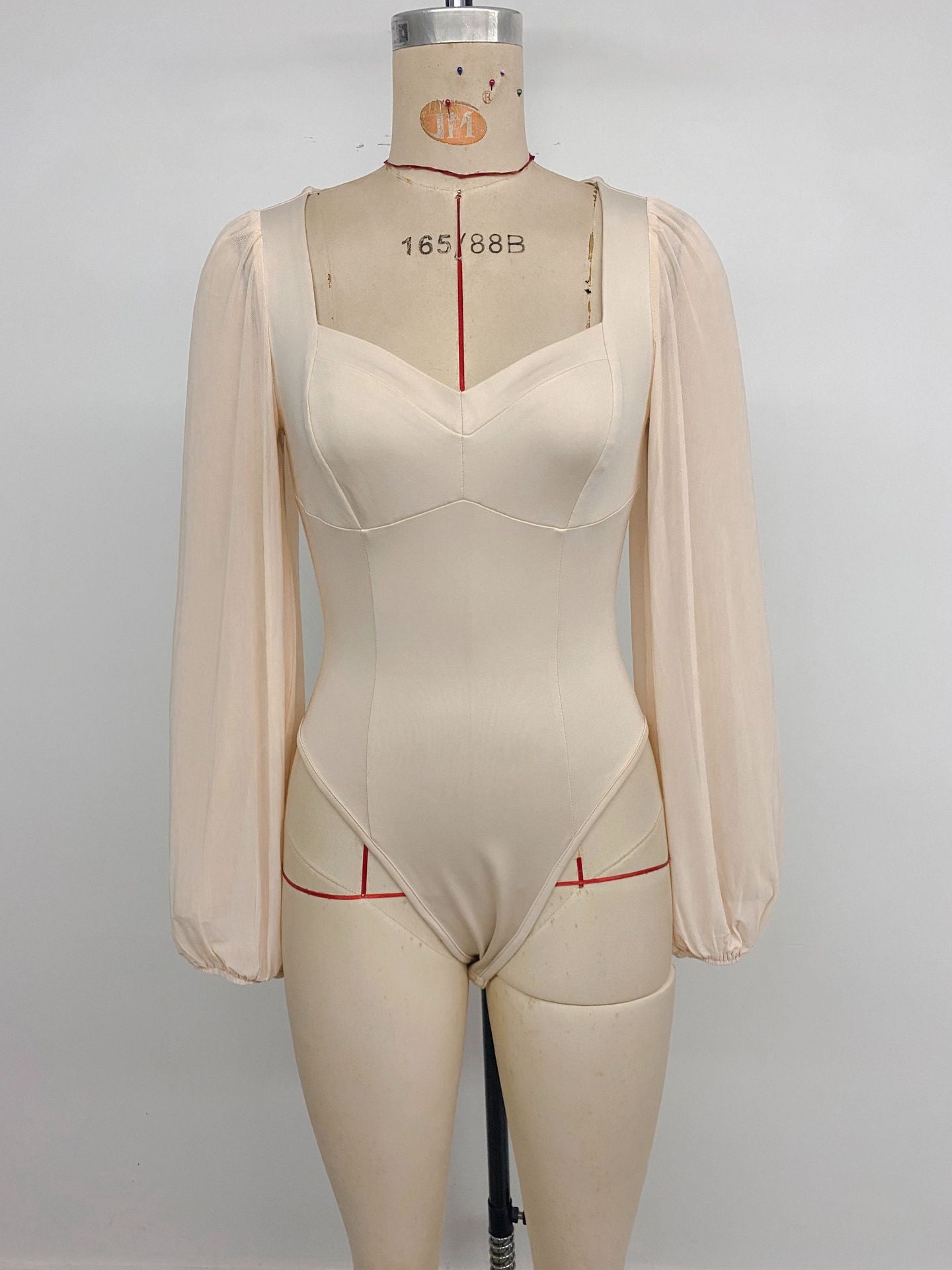 Retro Sexy Onesie Solid Color Mesh Long-sleeved Bodysuit