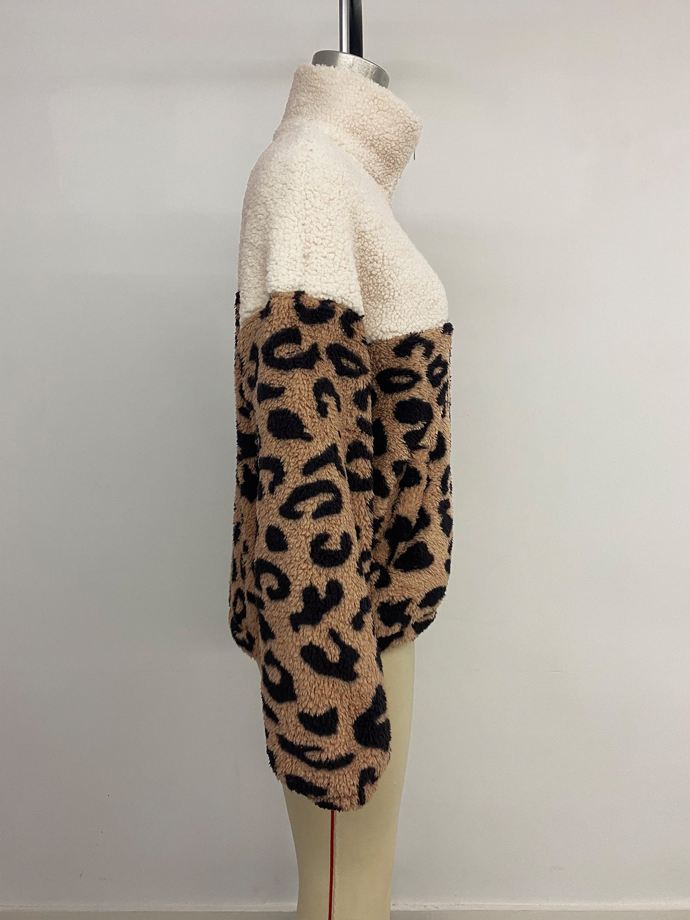 Casual Retro Lapel Leopard Print Wool Coat for Women