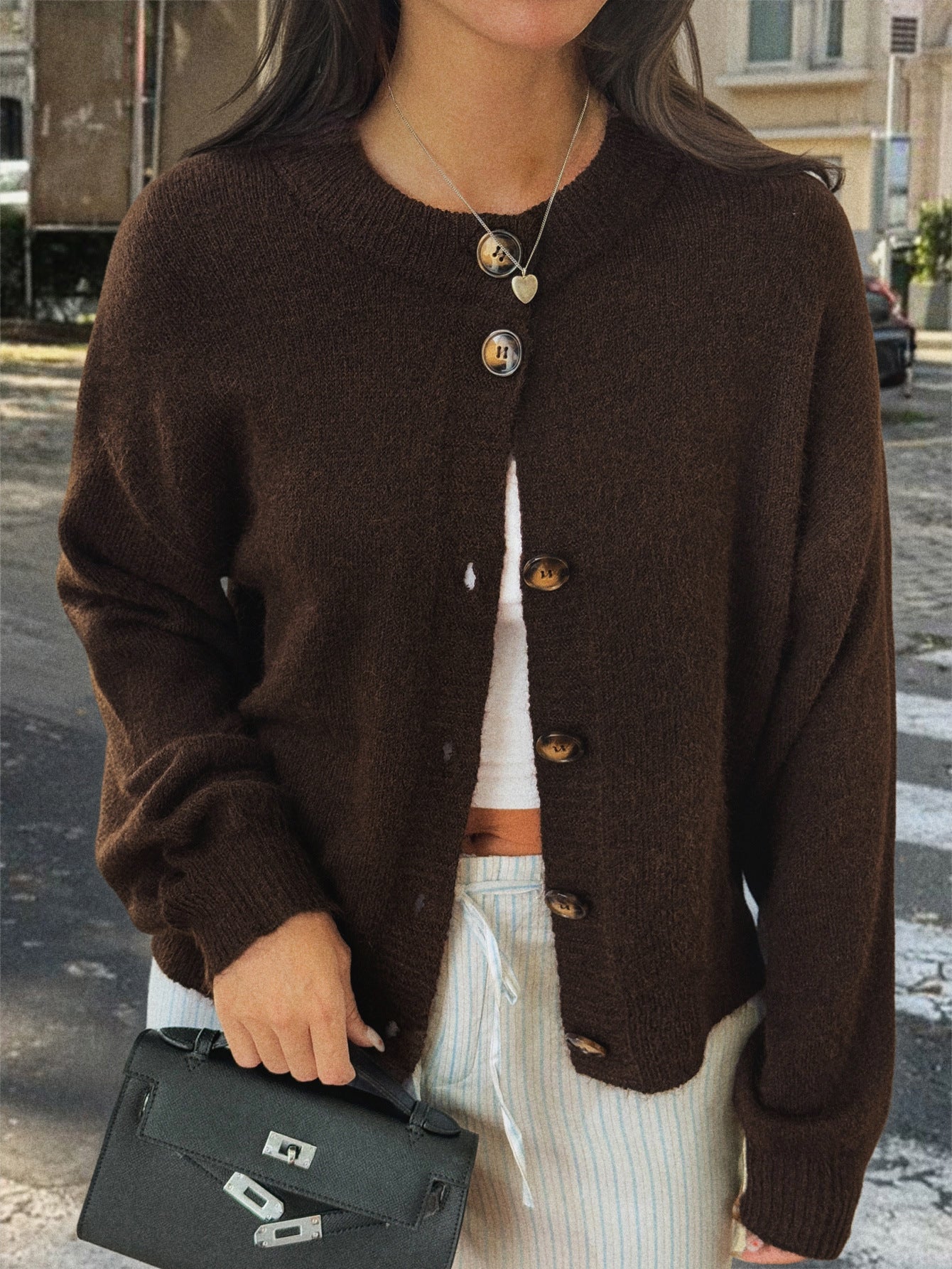 Womens Button Long Sleeve Jacket Sweater Cardigan
