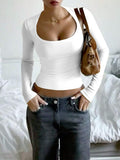 Women's Long-sleeved Slim-fit U-neck T-shirt Y2K