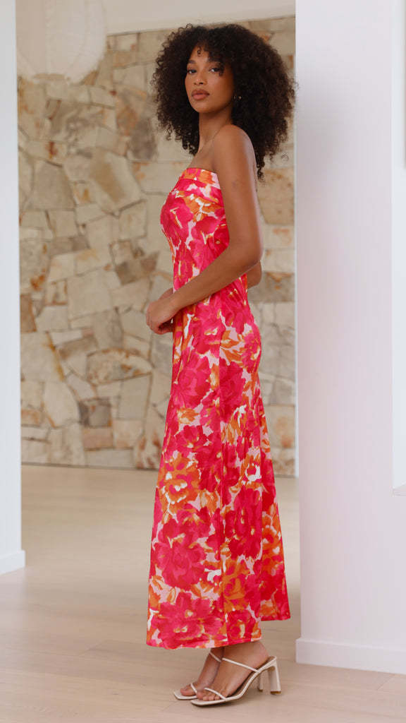 Women's Tube Satin Backless Strapless Dress with Print