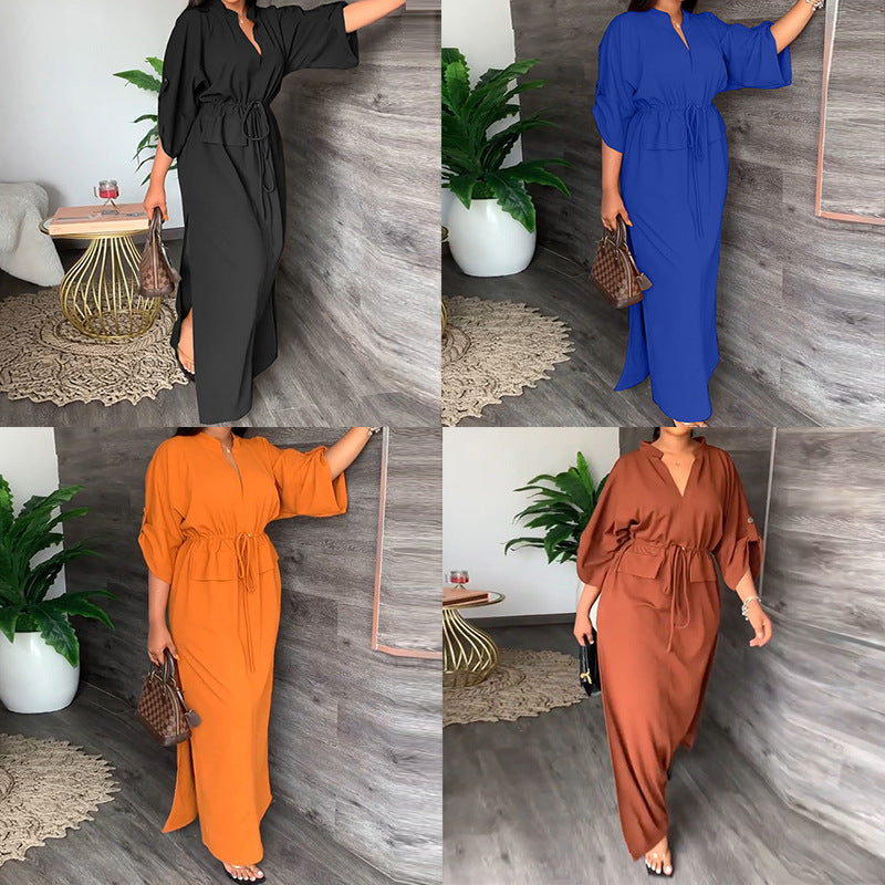 Women's Casual Solid Color V-neck Strap Slim Dress