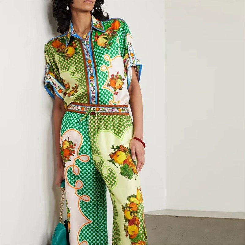 Women's Fashion Casual Print Color Matching Pocket Set