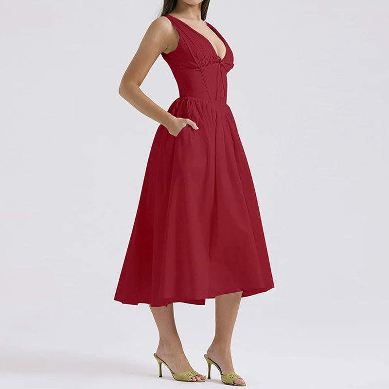 Fashion Backless Print Suspender Dress Long Dress