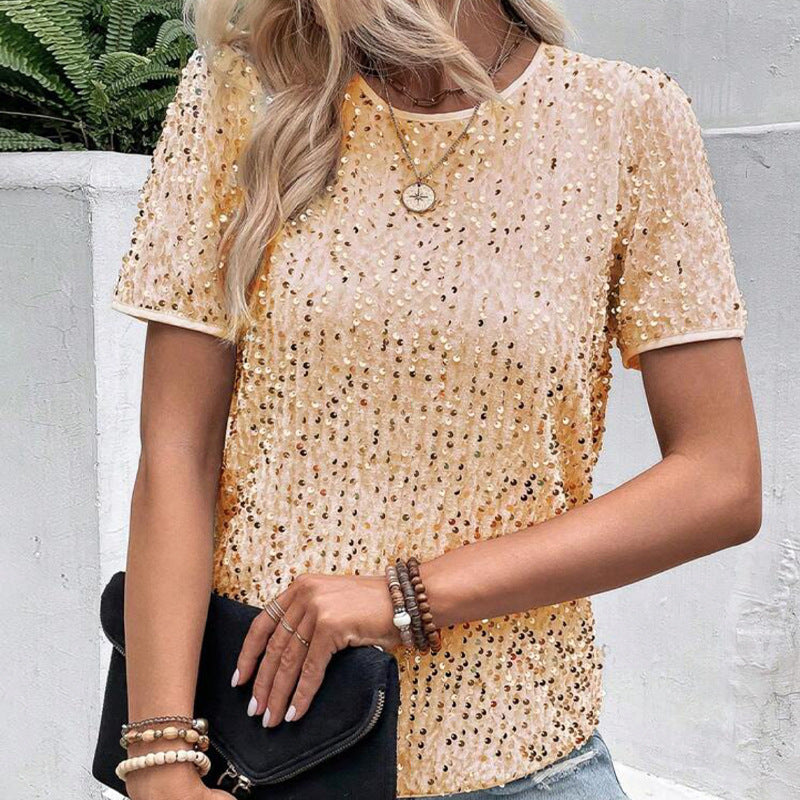 Short Sleeve Bag Neck Crew Neck Top Women's T-Shirt