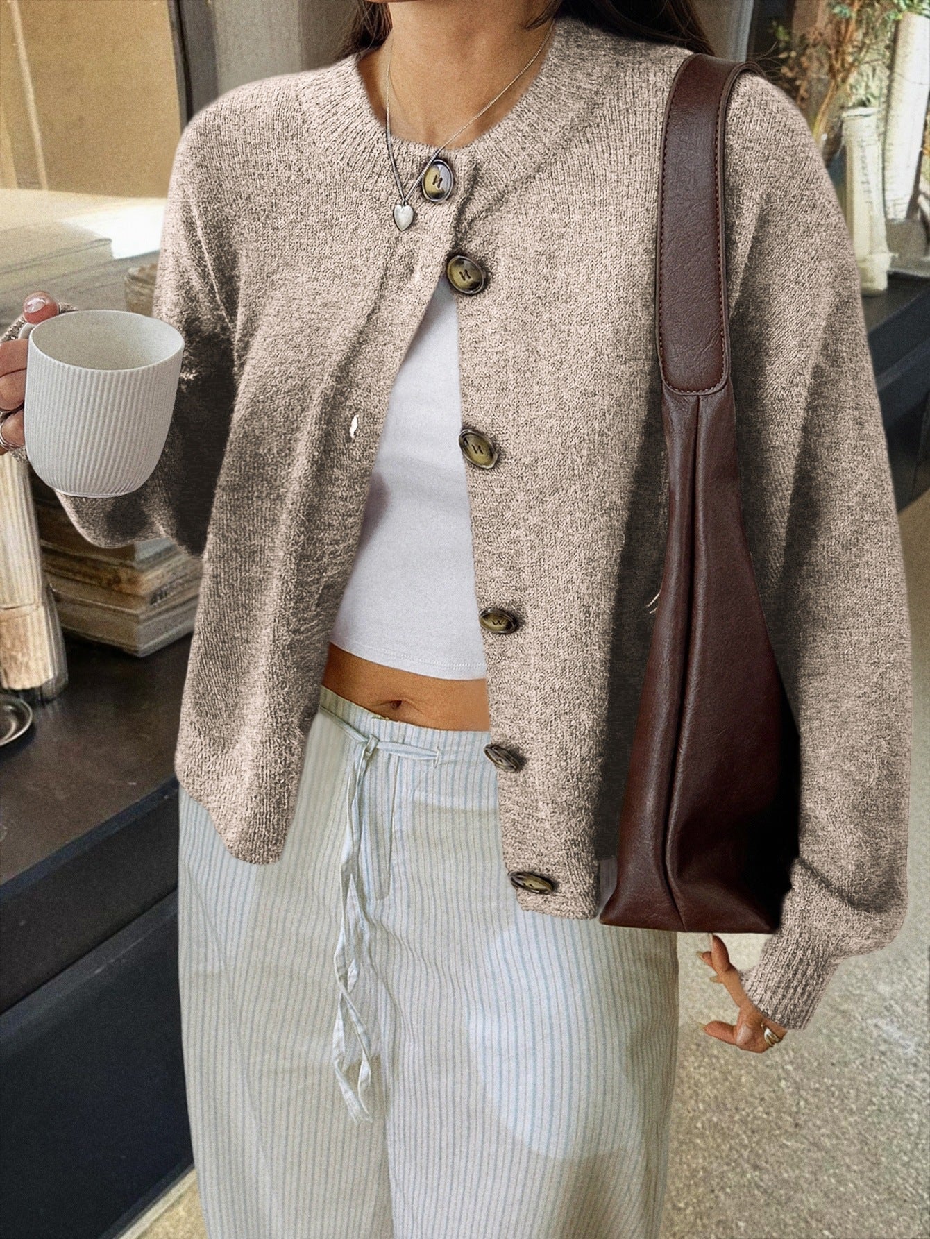Womens Button Long Sleeve Jacket Sweater Cardigan