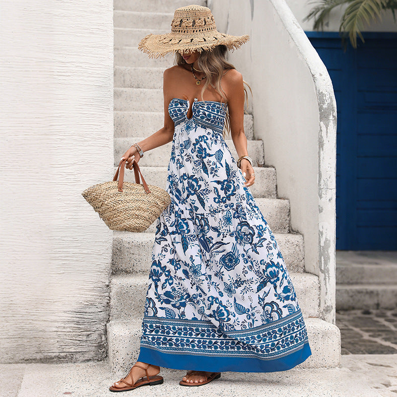 Women Tube Sleeveless Print Long Dress