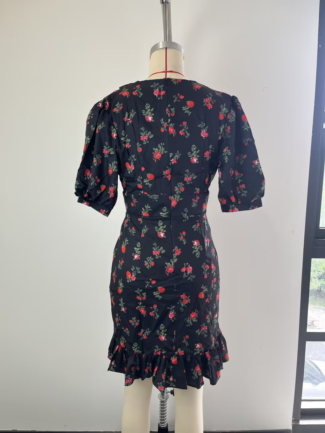 Womenv V Neck Print Ruffle Dress