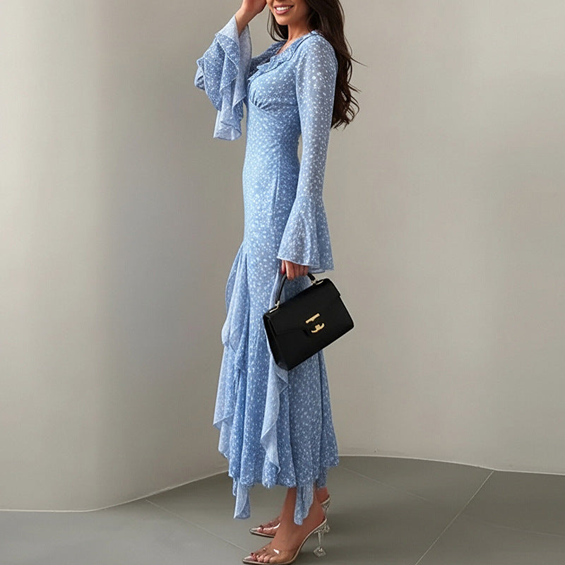 Womenv Vacation V Neck Print Midi Dress