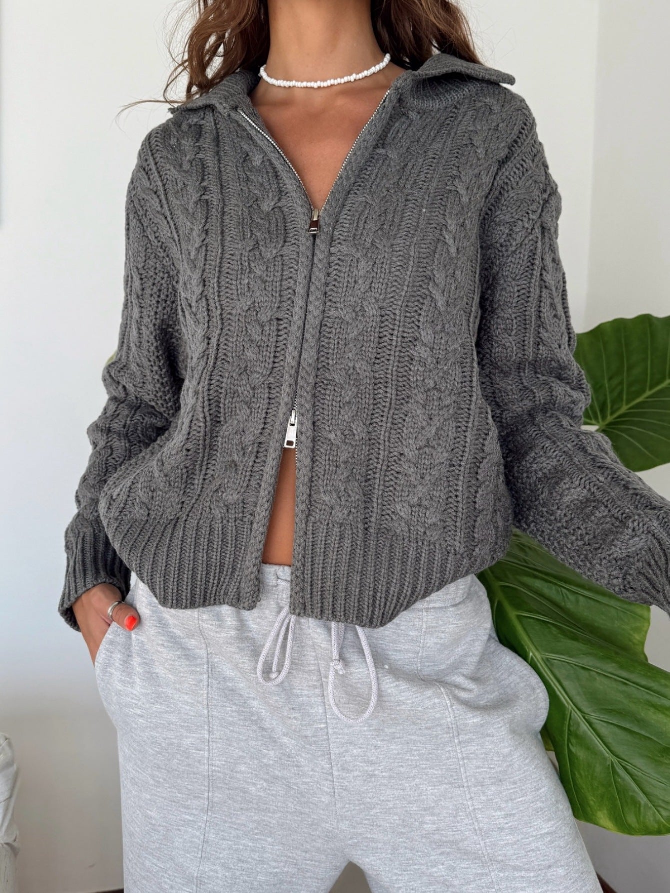 Women's Long Sleeve Solid Color Sweater Women's Knitted Jacket