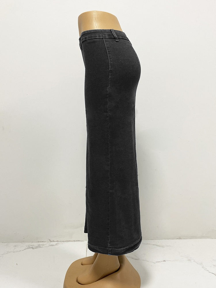 Women's Button Irregularly Split Denim Skirt