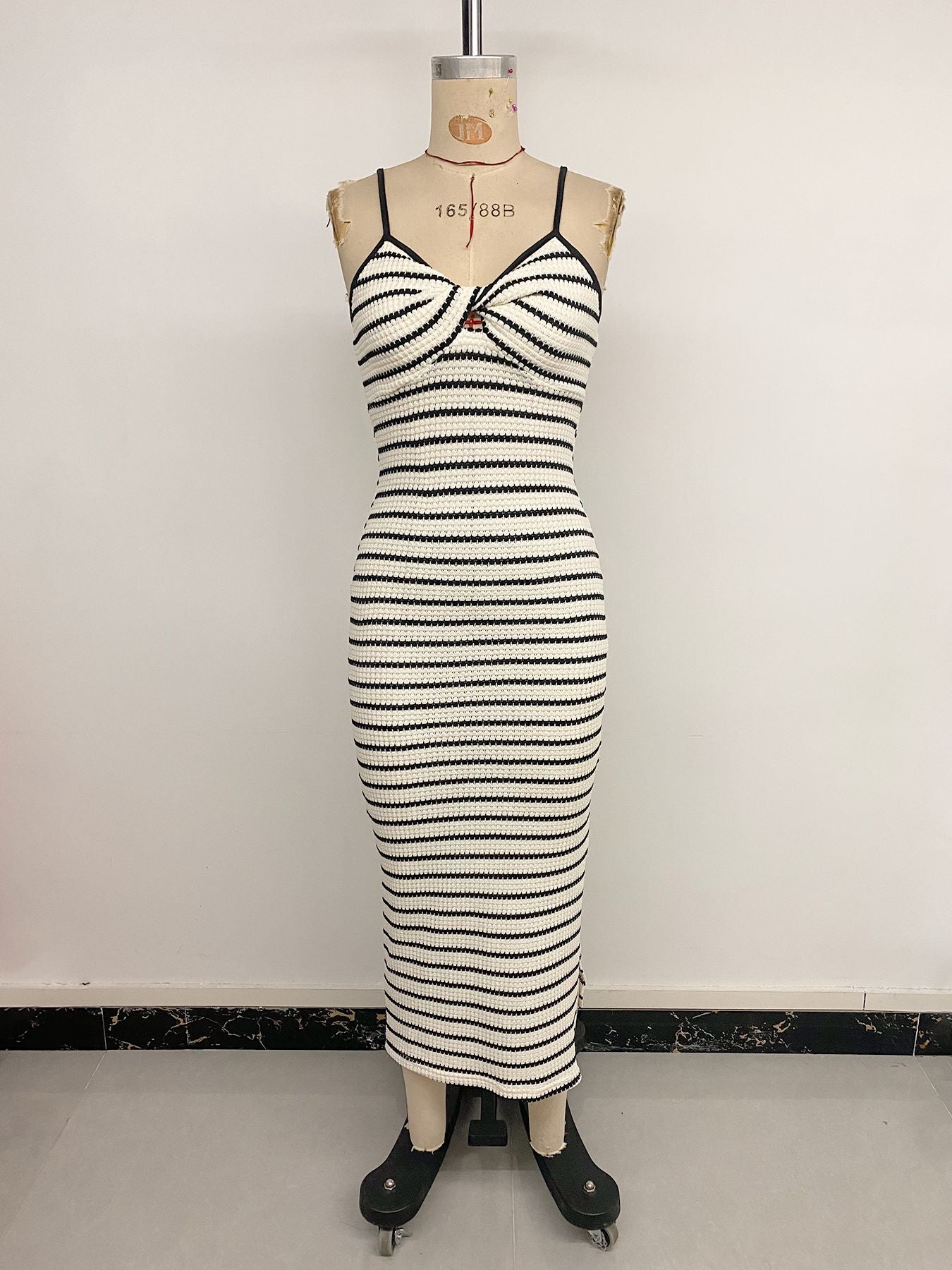 Women Slim-fit Hip Striped Suspender Dress