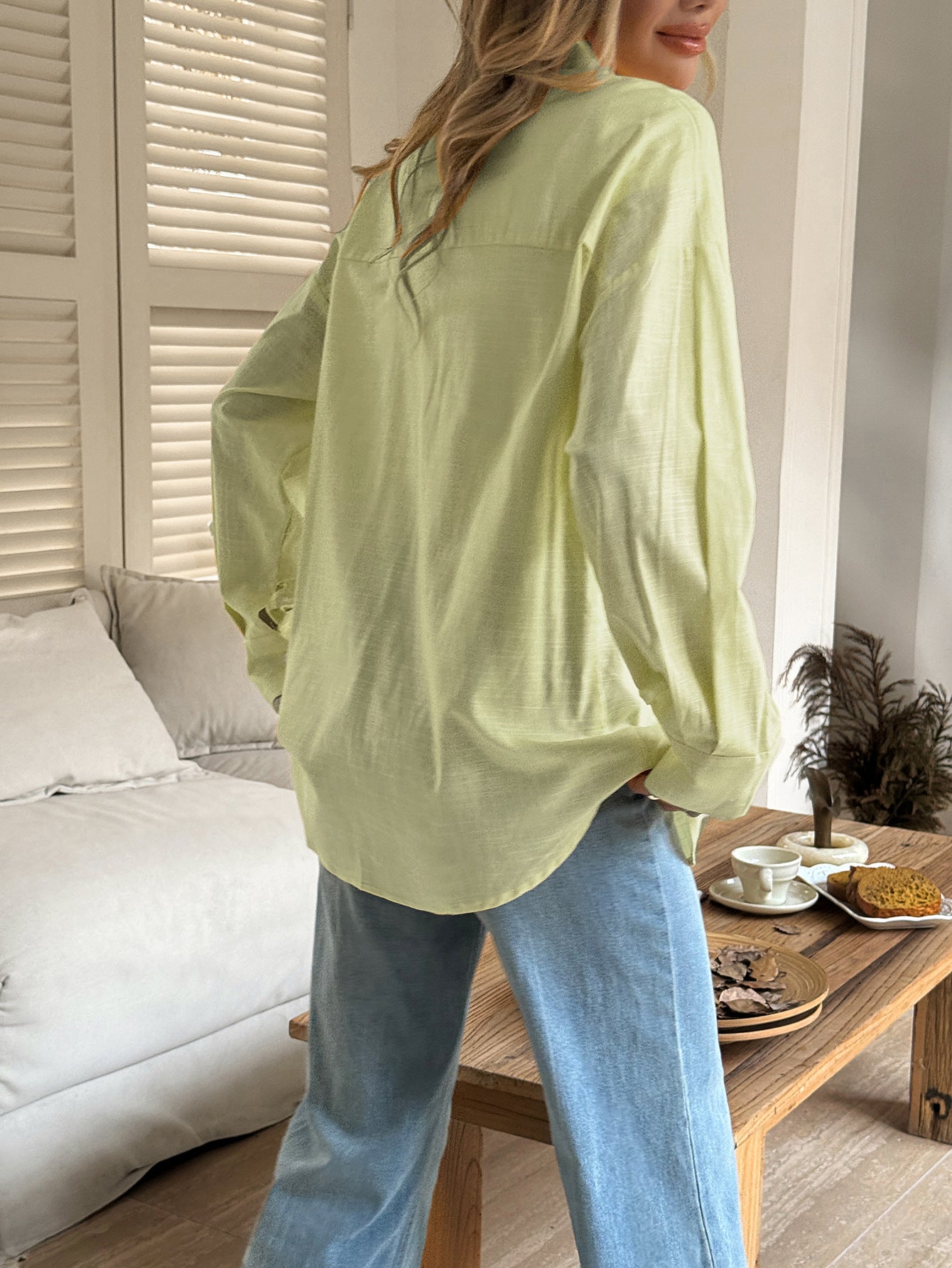 Women's Solid Button V-Neck Long Sleeve Women's Long Sleeve Blouse