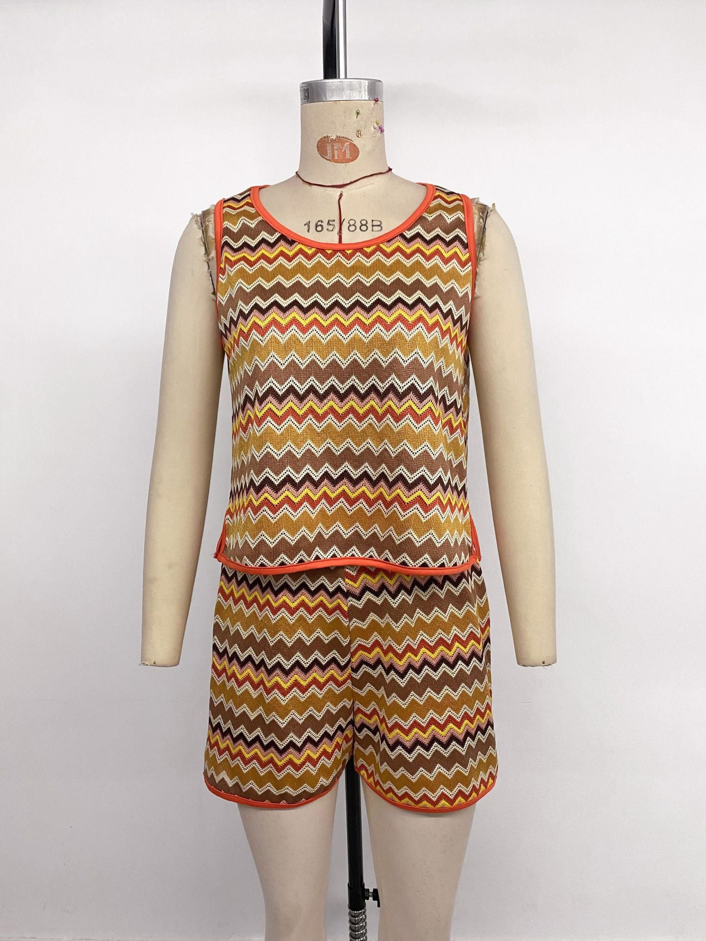 Vintage Two-piece Set Knitted Vest Shorts Set