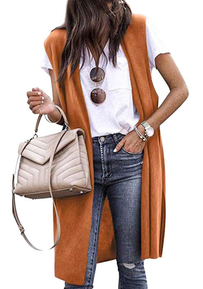 Women's Cardigan Fashion Medium and Long Sleeveless Vest Women