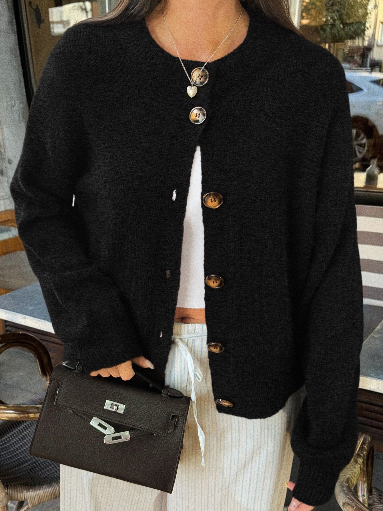 Womens Button Long Sleeve Jacket Sweater Cardigan