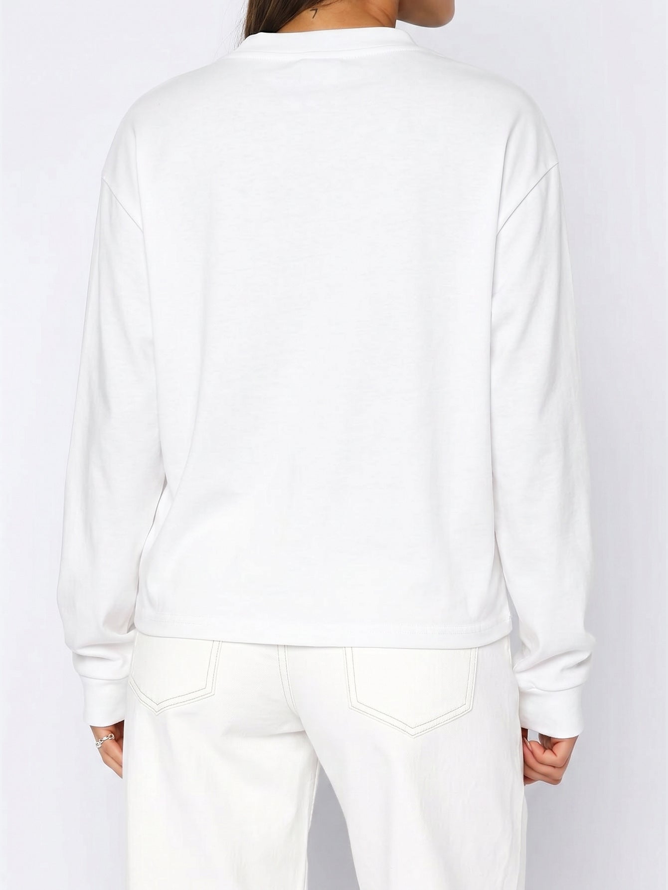 Women's Casual Solid Color Loose Crew Neck Long Sleeve Top