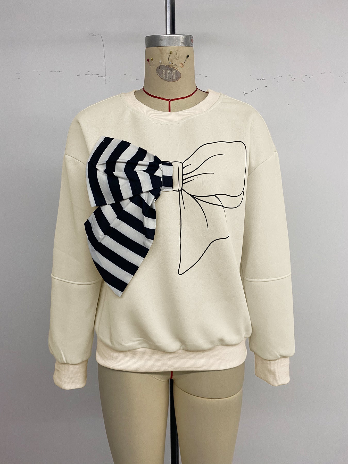 Casual Top Striped Bow Sweater Women