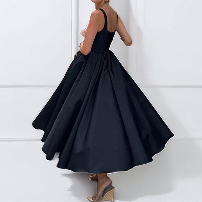 Elegant Slim-fitting Square-neck Splicing A-word Dress