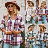 Plaid Jacket Long-sleeved Shirt Casual Top Women