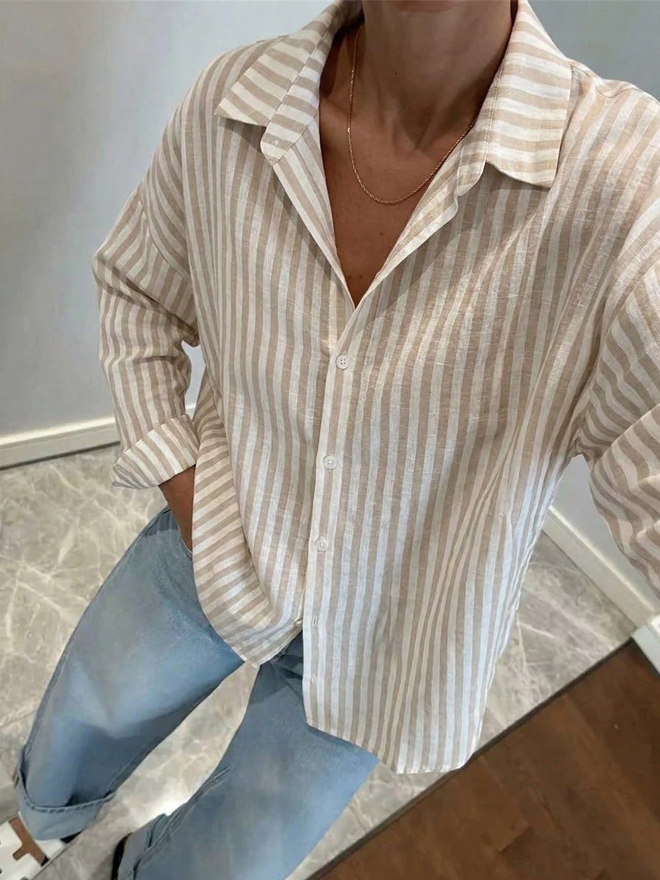 Womens Cotton and Linen Striped Top Jacket