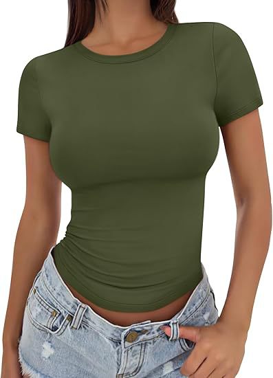 Women T-Shirt Slim-Fit Crew Neck Skinny Sexy Summer Top