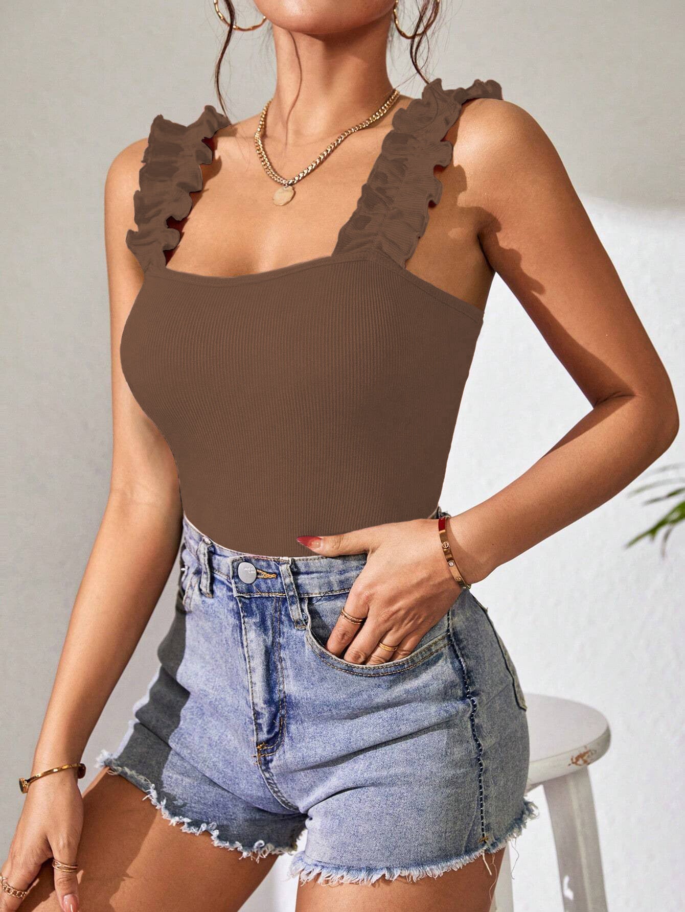 Women's Knitted Vest Top Sleeveless Bodysuits