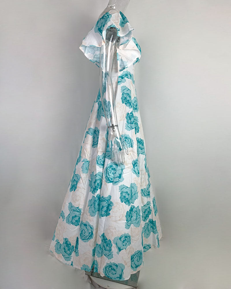 Women's Elegant V-neck Slim-fitting Flower Print Dress