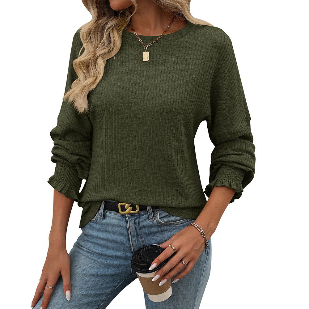 Women's Loose Casual Pit Strip Long Sleeve T-Shirt