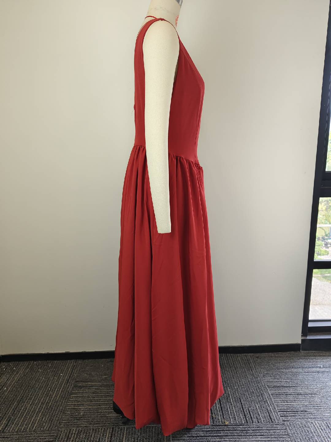 Women Fashion Casual Solid Color Splicing Sleeveless Bud Dress