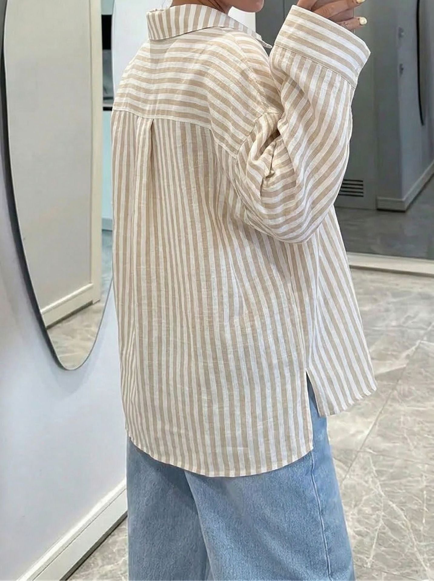 Womens Cotton and Linen Striped Top Jacket