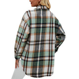 Women Long Sleeve Cardigan Lapel Loose Plaid Wool Shirt Jacket