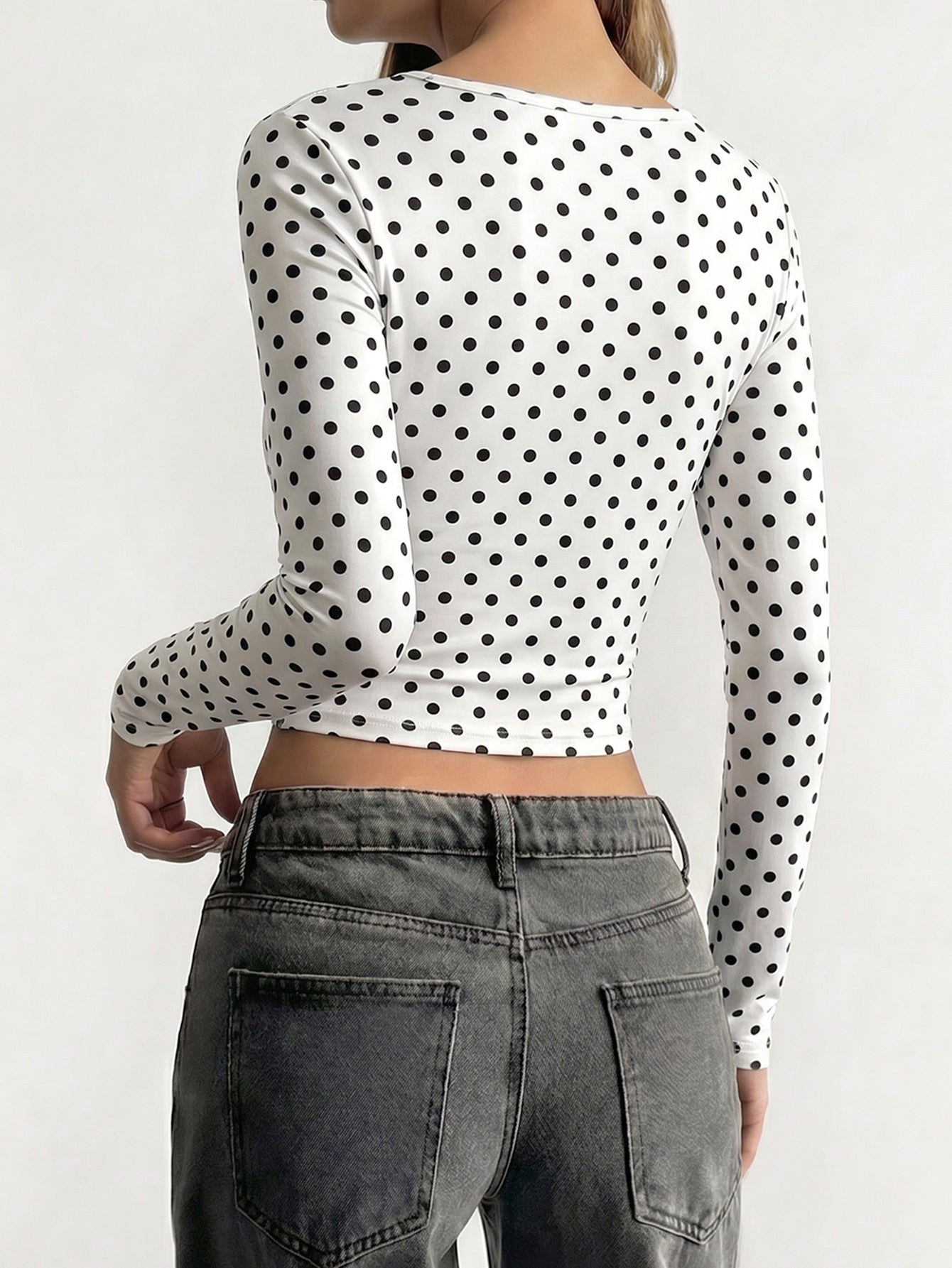 Womens Vintage Polka Dot Square Neck Top