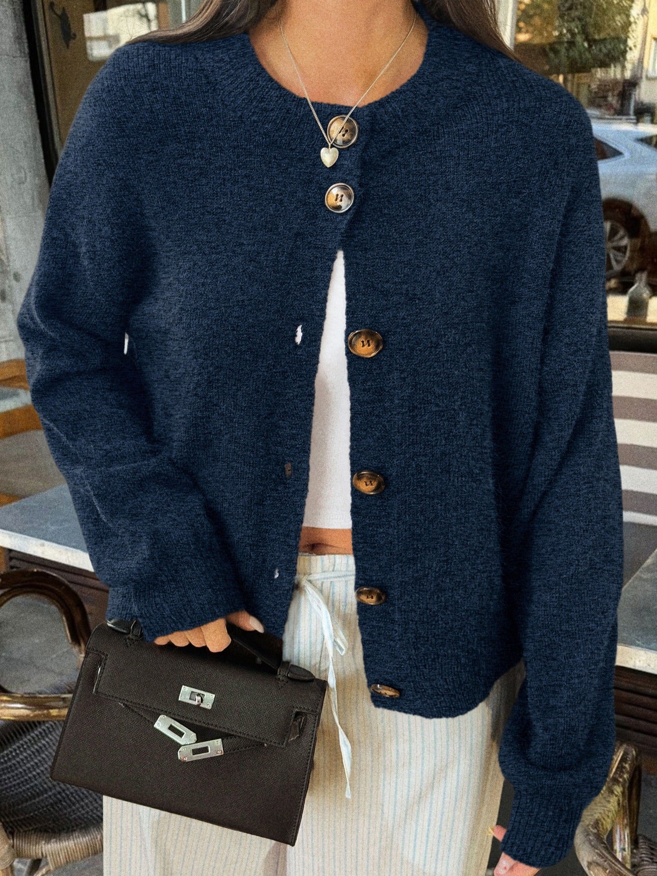 Womens Button Long Sleeve Jacket Sweater Cardigan