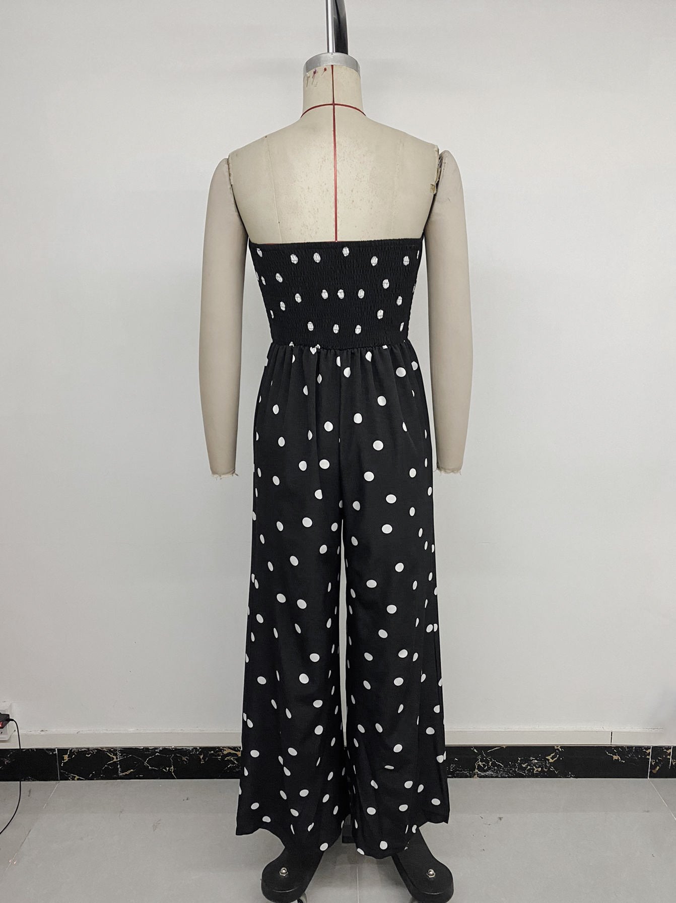 Vintage Polka Dot Tube High Waist Wide Leg Jumpsuit