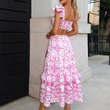 Womens Dress Ruffled Sleeve Print Waist
