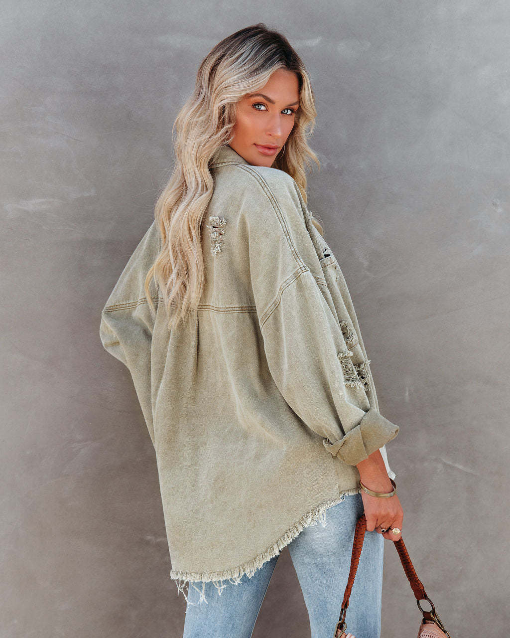 Womens Long Sleeve Rough Ripped Denim Jacket Jacket